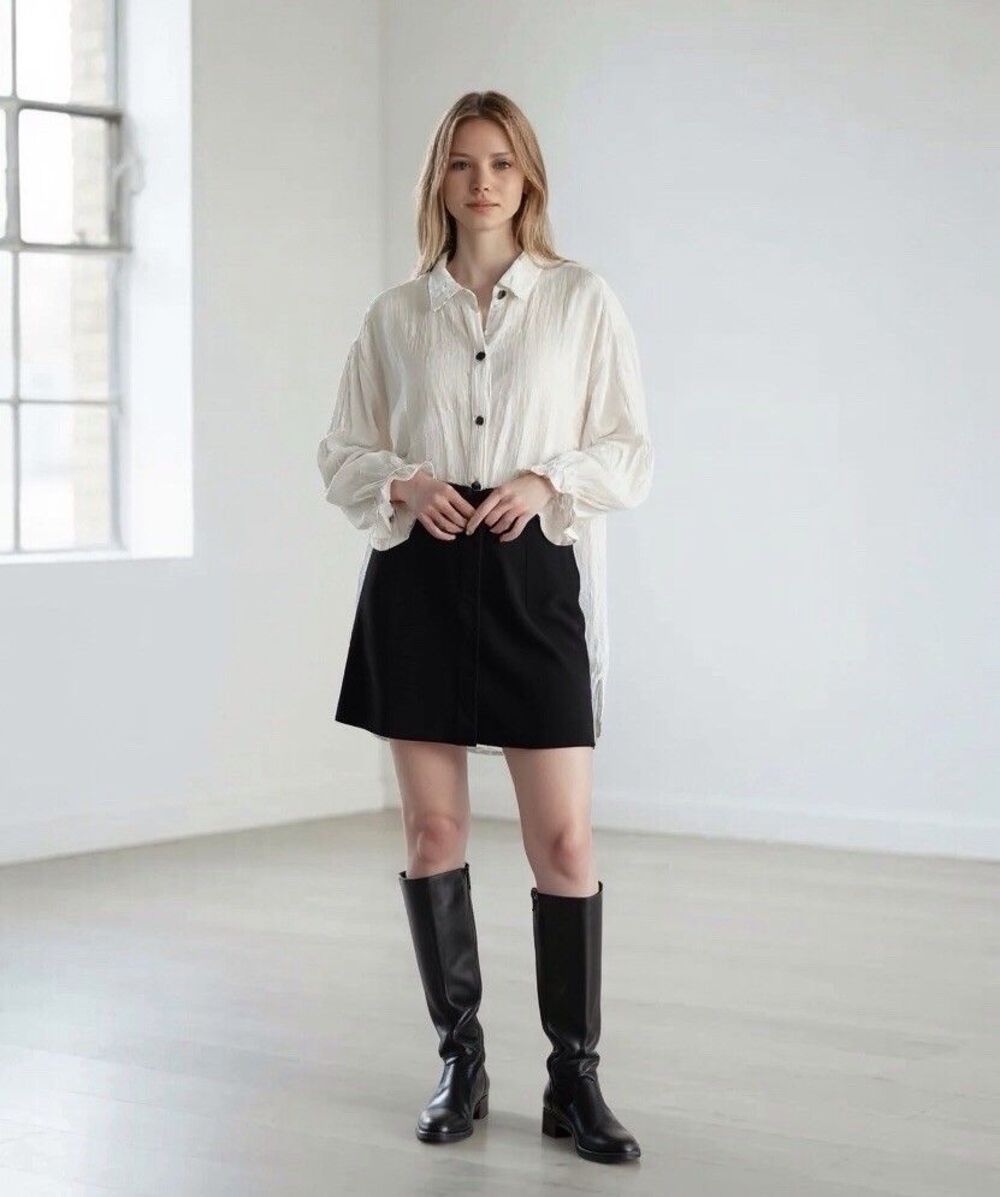 WE THE FREE BUTTON DOWN WHITE CRINKLE PUFF LONG SLEEVES WITH TIES LARGE ROMANTIC